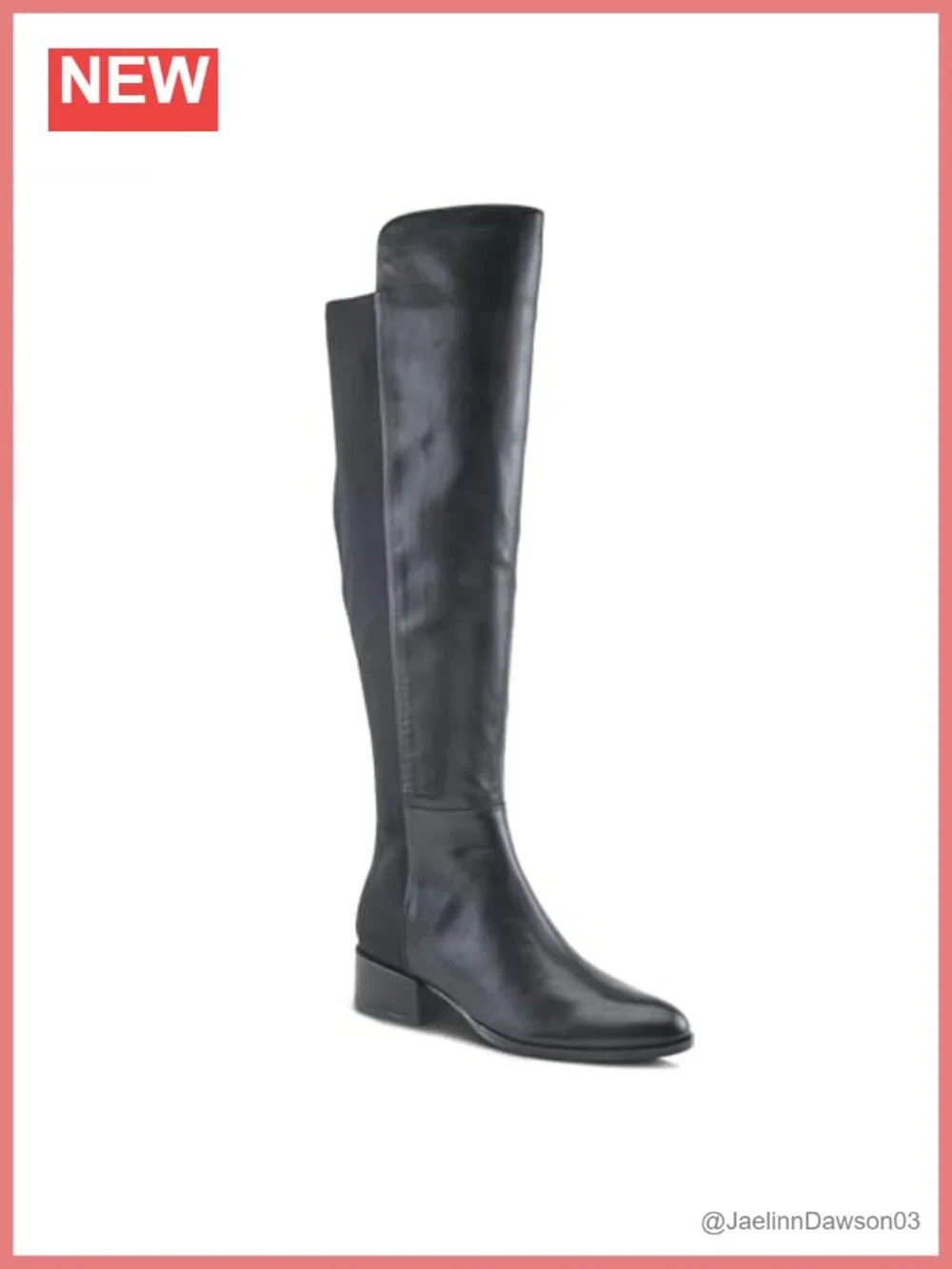 Leather Over the Knee Boots Almond Toe Stacked Heel Tall Zip Boot